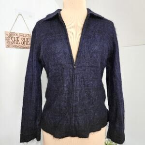 Mohair Wool Cardigan Zip Front Sweater Marled Purple by Jones New York Cabincore
